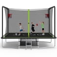 thumbnail image 1 of 8 ×12FT Large Trampoline for Kids and Adults, SHINPT Outdoor trampoline with 2 Basketball Hoops, Big Trampoline with 360° Safety Net, Kids Trampoline Outdoor with Football Net with 1600LBS Capacity, 1 of 8