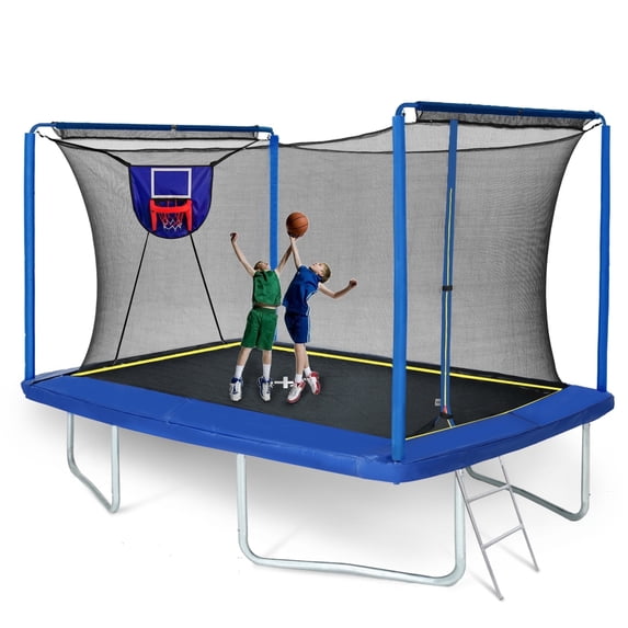 8 ×12FT Large Trampoline for Kids and Adults, SHINPT Outdoor trampoline with 2 Basketball Hoops, Big Trampoline with 360° Safety Net, Kids Trampoline Outdoor with Football Net with 1600LBS Capacity
