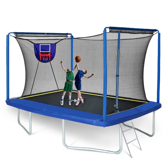 8 ×12FT Large Trampoline for Kids and Adults, SHINPT Outdoor trampoline with 2 Basketball Hoops, Big Trampoline with 360° Safety Net, Kids Trampoline Outdoor with Football Net with 1600LBS Capacity
