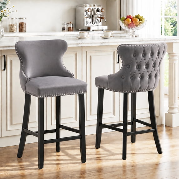 Bar Stools Set of 2, LegaHome 26" Counter Height Bar Stools with Back Sets of 2, Velvet Upholstered Gray Bar Stool with Button Tufted & Nailhead Trim, Counter Stool for 35-39" Kitchen Island