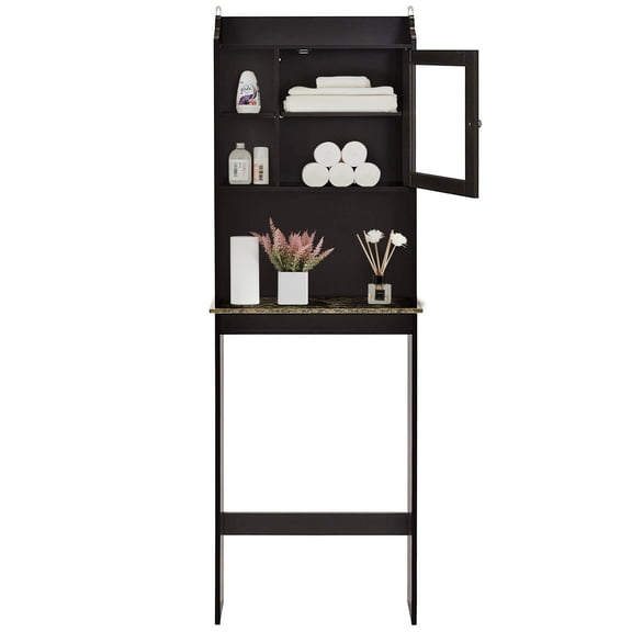 Legahome Bathroom Cabinets Over The Toilet, Home Over The Toilet Storage with Inner Adjustable Shelf and Open Storage Shelf, Modern Over Toilet Cabinet Bathroom Organizer Cabinet Space Saver, Espresso