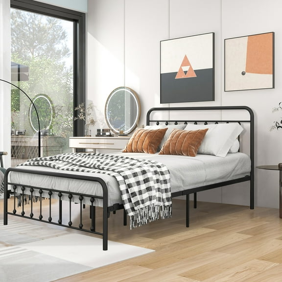 BTMWAY Black Queen Size Bed Frame, Queen Metal Platform Bed with Headboard and Footboard, No Box Spring Needed