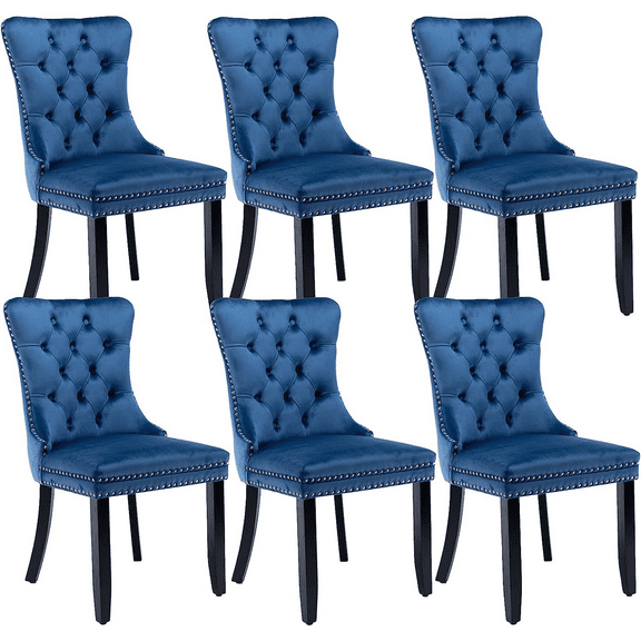 LegaHome Dining Room Chairs Set of 6, Modern Upholstered Velvet Dining Chair with Nailhead Trim&Solid Wood Legs, Tufted Button Padded Accent Chairs Set for Kitchen Dining Room Living Room, Blue