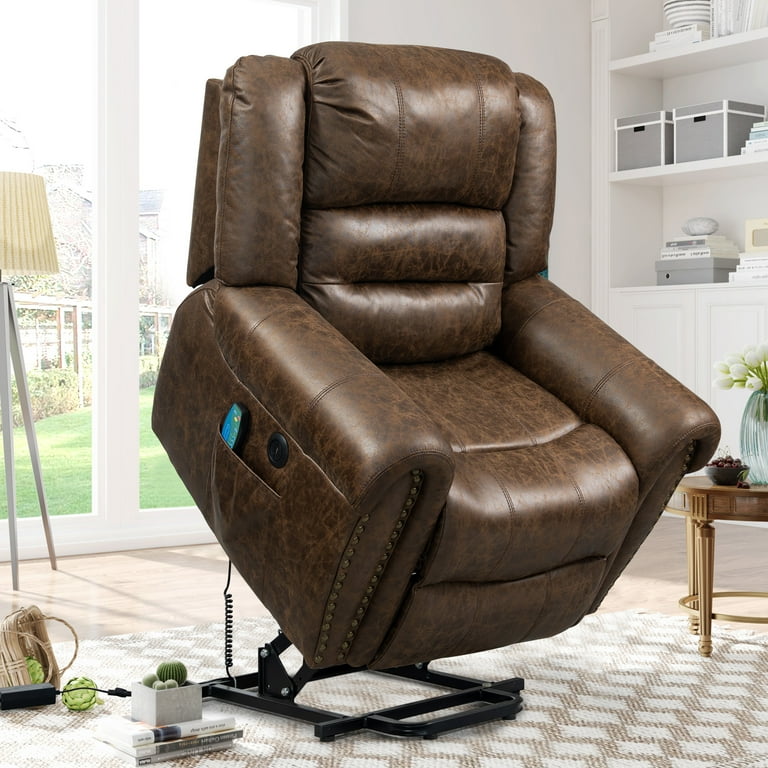Brown leather electric recliner discount