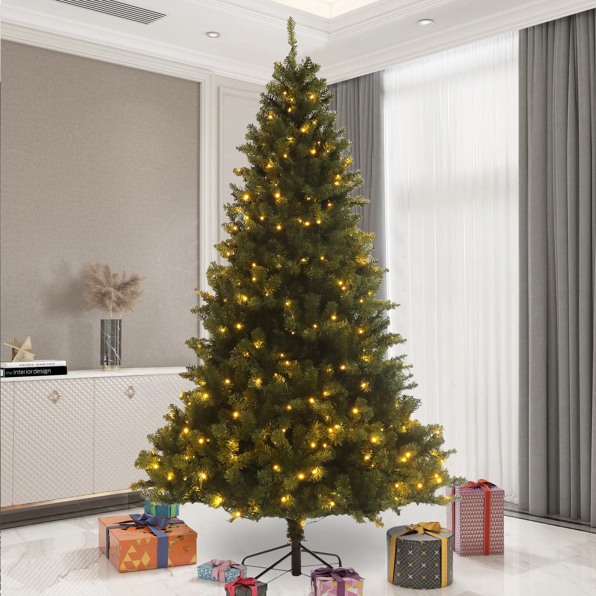 BTMWAY Christmas Trees, 7.5FT Artificial Prelit Christmas Tree with