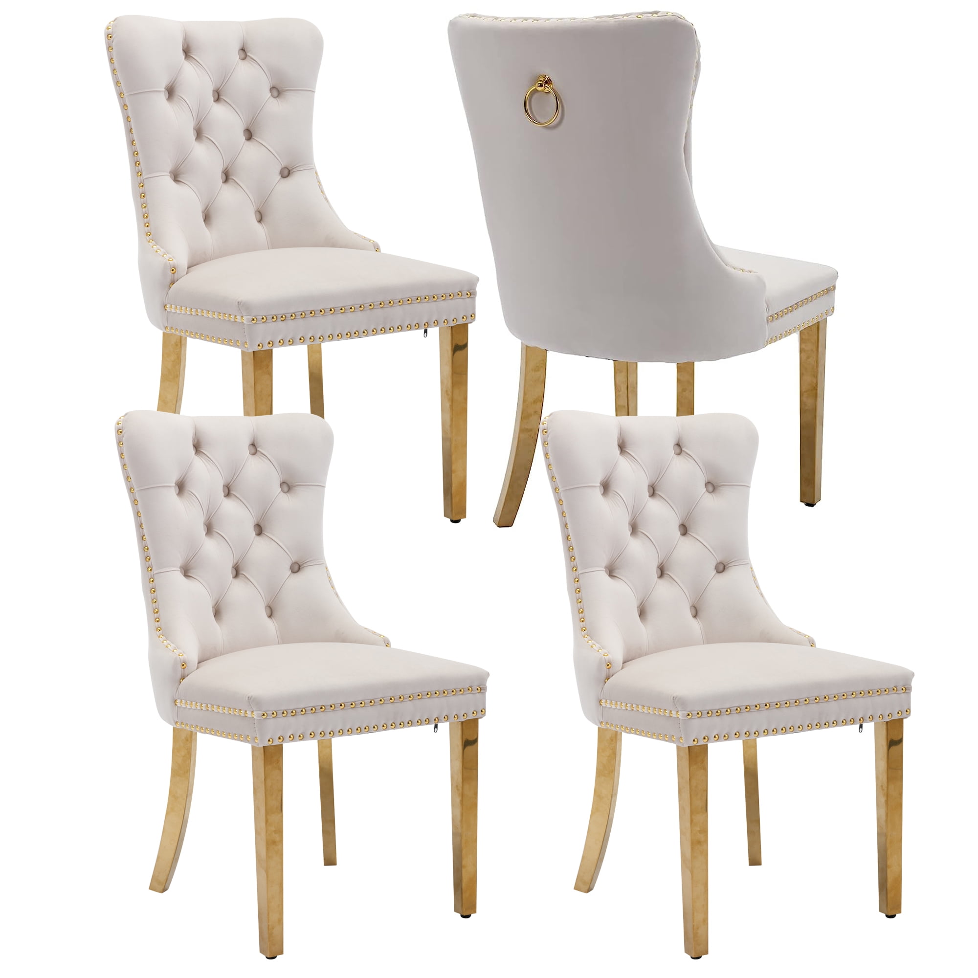 BTMWAY Set of 4 Velvet Dining Chairs, Modern Design with Nailhead Trim ...