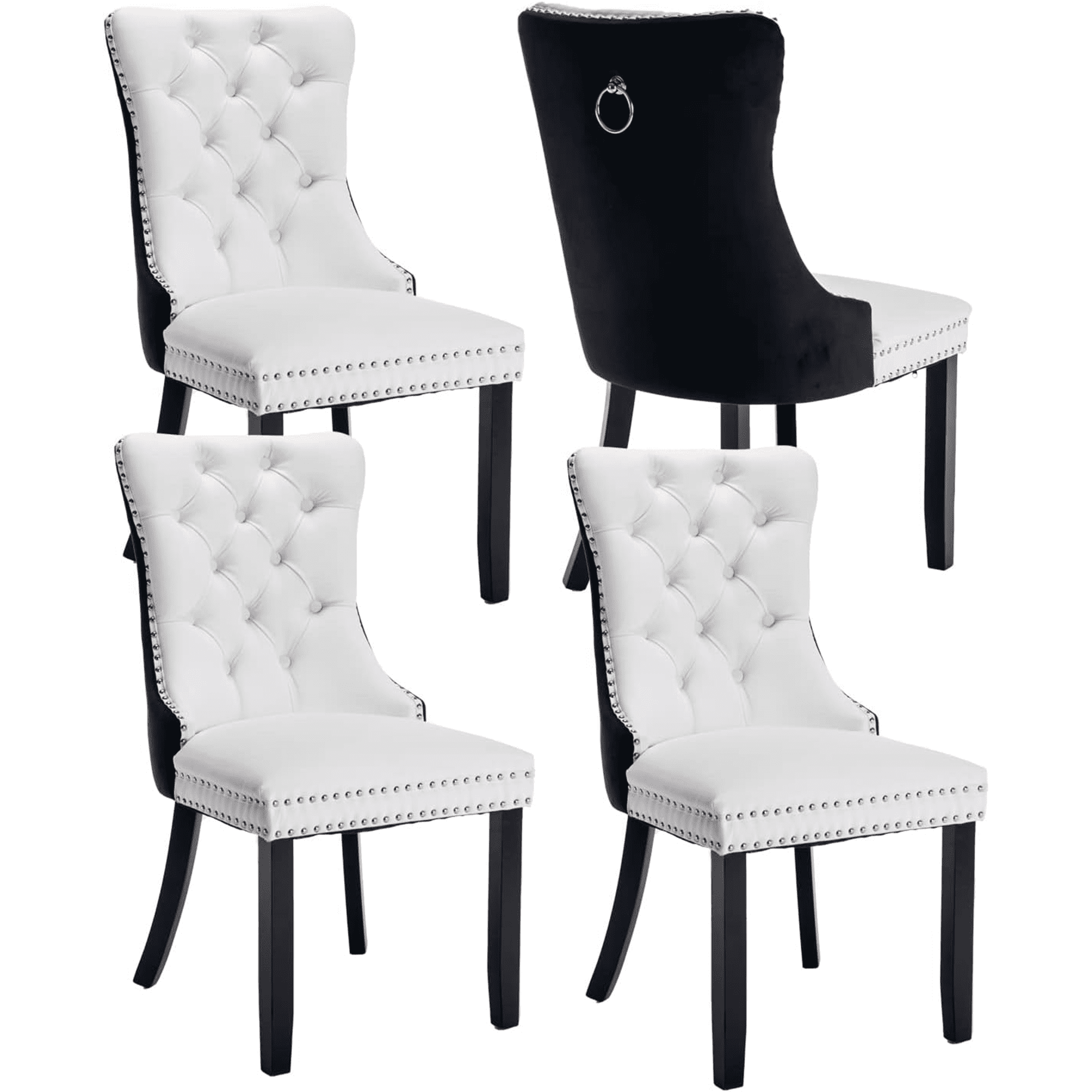 BTMWAY Dining Chairs Set of 4, Upholstered PU Leather and Velvet Dining