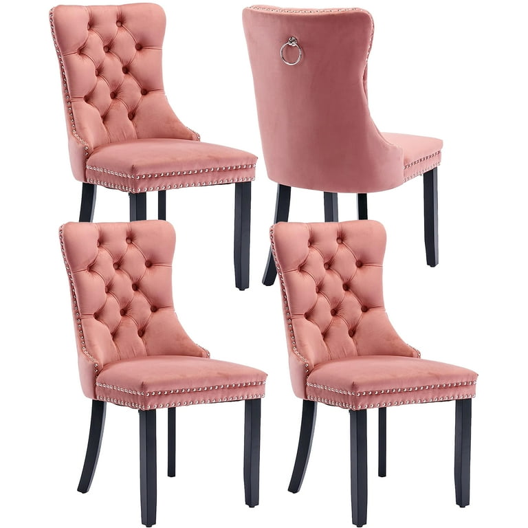 Contemporary Accent Chair, Fabric Tufted Upholstered Dining Chairs Set of  6, Dining Room Chairs with Nailhead Trim&Solid Wood Legs, Classic Leisure