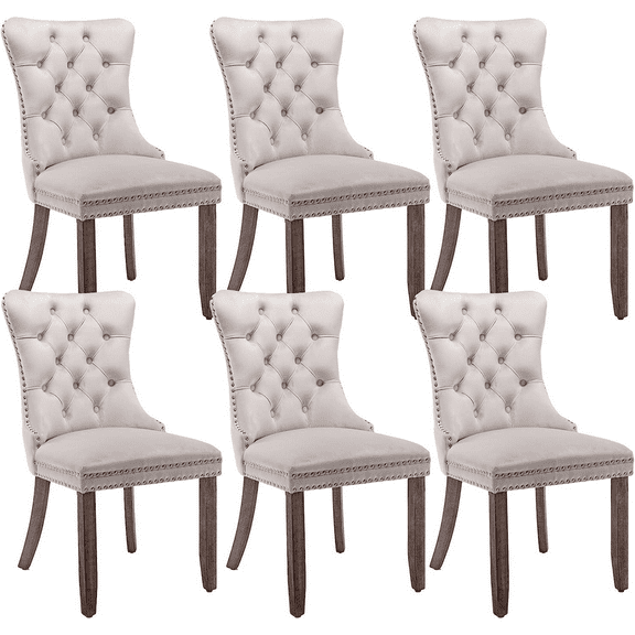 LegaHome Dining Room Chairs Set of 6, Modern Upholstered Velvet Dining Chair with Nailhead Trim&Solid Wood Legs, Tufted Button Padded Accent Chairs Set for Kitchen Dining Room Living Room, Beige