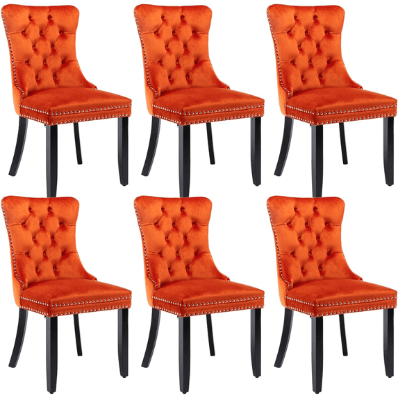 LegaHome Dining Room Chairs Set of 6, Modern Upholstered Velvet Dining Chair with Nailhead Trim&Solid Wood Legs, Tufted Button Padded Accent Chairs Set for Kitchen Dining Room Living Room, Orange