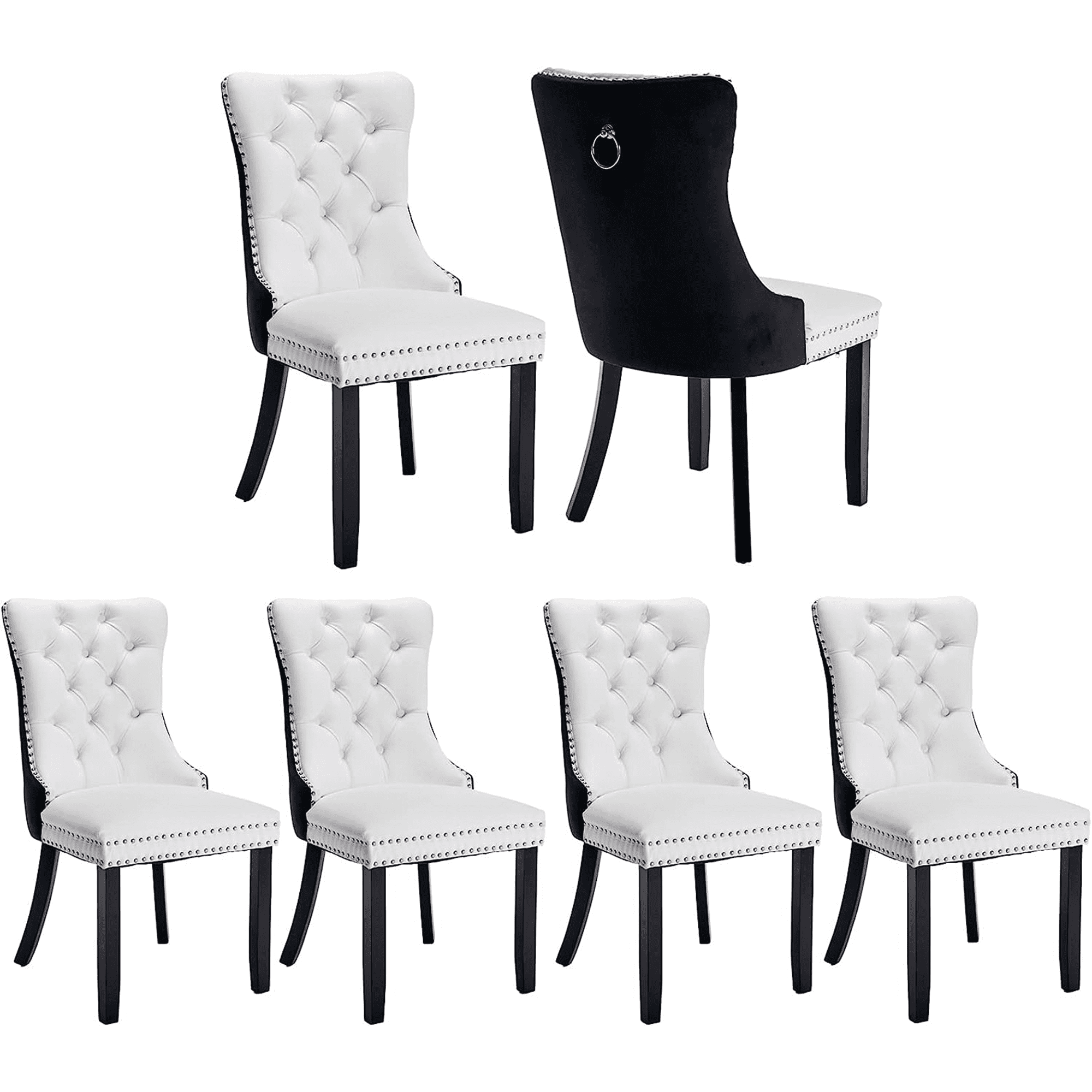 LegaHome Set of 6 Dining Room Chairs, Velvet and PU Leather Upholstered