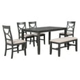 thumbnail image 1 of BTMWAY Dining Room Table Set for 6, New Upgraded Solid Wood Dining Table Set with Upholstered Bench and 4 Dining Chairs, Farmhouse Style Wooden Kitchen Table and Chairs, Rectangular Dinette Set, Gray, 1 of 12