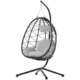 thumbnail image 1 of SESSLIFE Outdoor Indoor Egg Chair with Stand, Rattan Hangging Egg Chair with Thick Cushion and Headrest for Bedroom, Porch, Garden, Balcony, Patio, Gray, 1 of 7