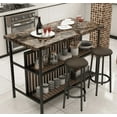 thumbnail image 1 of BTMWAY Faux Marble Stationary Kitchen Tabletop Wood Dining 33.07'' Table Set 2 Stool Brown, 1 of 6