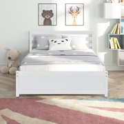 BTMWAY Full Bed Frame with Headboard, Modern Full Platform Bed Frame with Slats, Full Size Bed Frame for Kids Teens Adults, Wood Platform Full Bed Frame for Bedroom, No Box Spring Needed, White