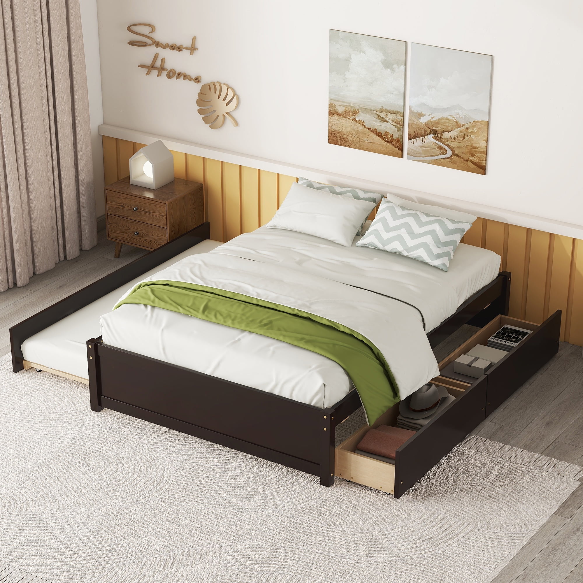 Full size bed with trundle and storage drawers sales
