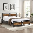 thumbnail image 1 of BTMWAY Full Size Metal Platform Bed Frame with Wooden Headboard and Footboard, No Box Spring Needed, 1100lbs Capacity, Rustic Brown, 1 of 10