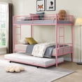 thumbnail image 1 of Twin Over Twin Bunk Bed with Trundle, LEGAHOME Pink Metal Bunk Bed For Teens, Heavy Duty Convertible BunkBeds for 350lbs Weight Capacity, Pink, 1 of 9