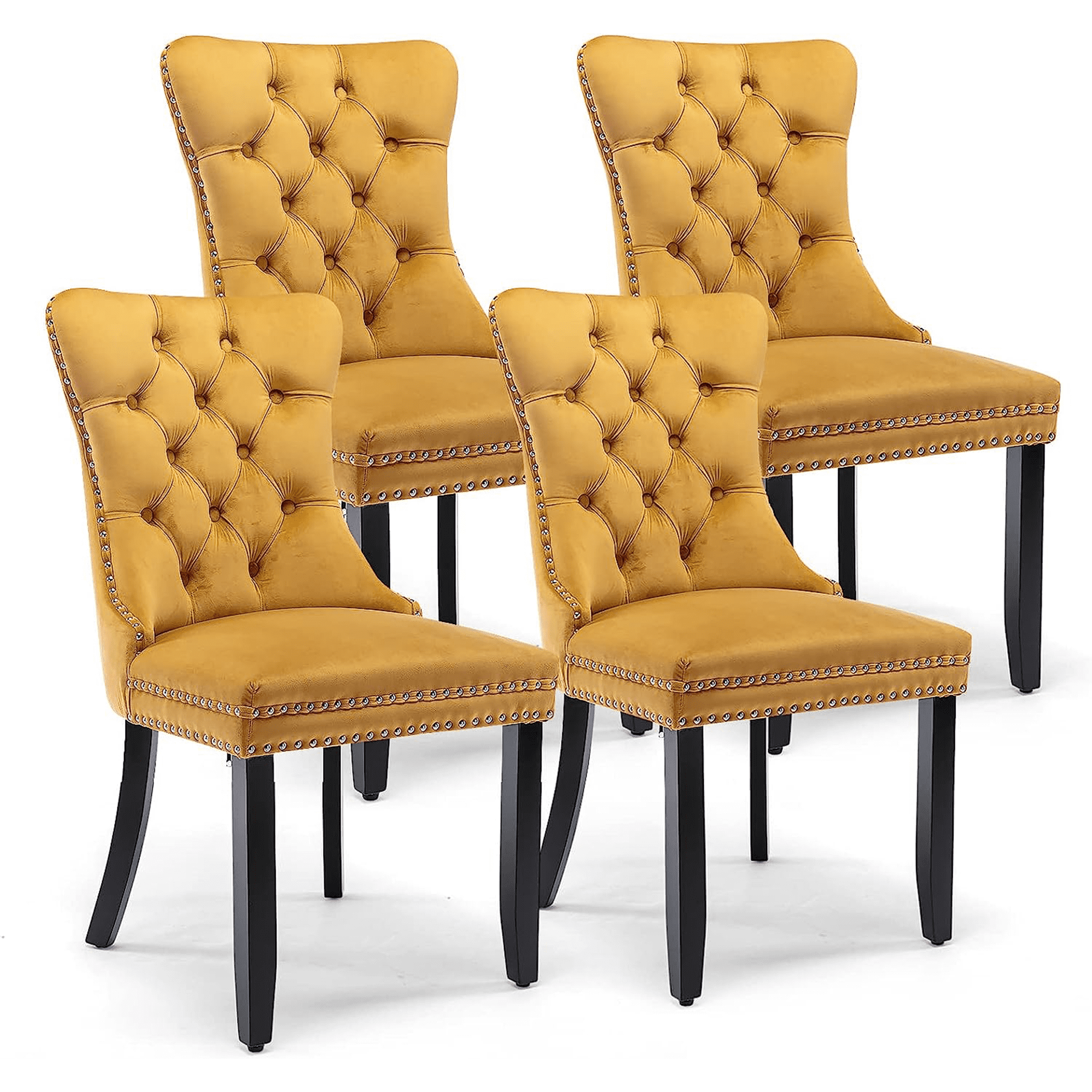 Gold Velvet Upholstered Side Chair with Black Wood Legs, Set of 4