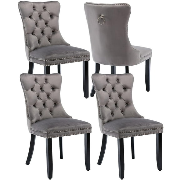 LegaHome Dining Room Chairs Set of 4, Modern Upholstered Velvet Dining Chair with Nailhead Trim&Solid Wood Legs, Tufted Button Padded Accent Chairs Set for Kitchen Dining Room Living Room, Gray