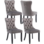 PAPROOS Dining Chairs Set of 4, Upholstered Velvet Dining Chair with Nailhead Trim and Solid Wood Legs, Tufted Button Padded Dining Chairs Set for Kitchen Dining Room, Gray