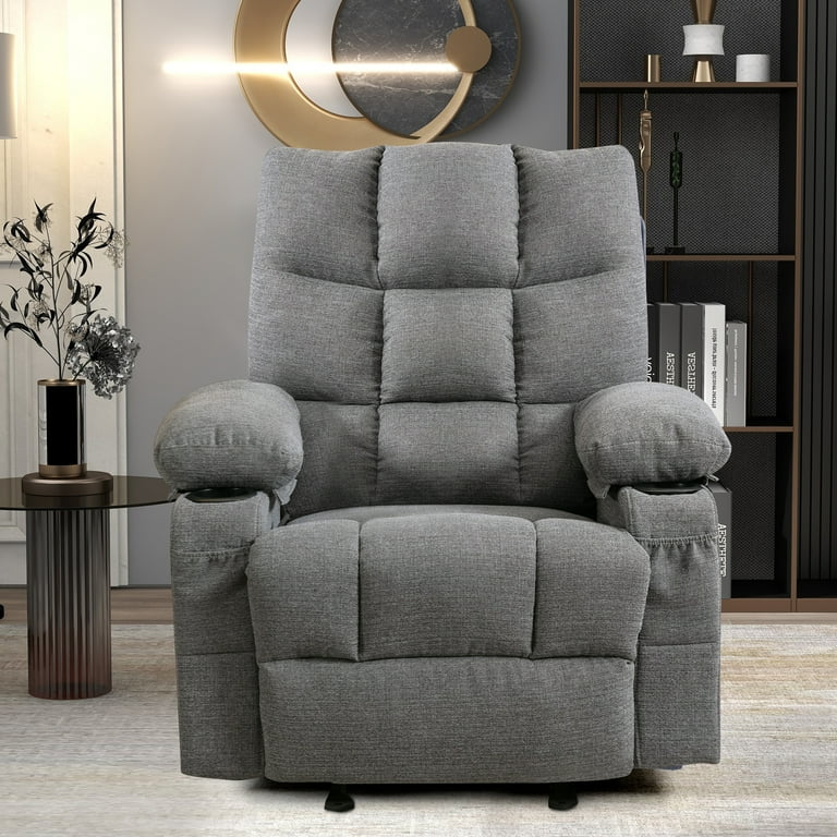 BTMWAY Heated Massage Recliner Chair Fabric Manual Recliner Couch with Rocking Function Cup Holder and Side Pocket Ergonomic Reclining Sofa Massage