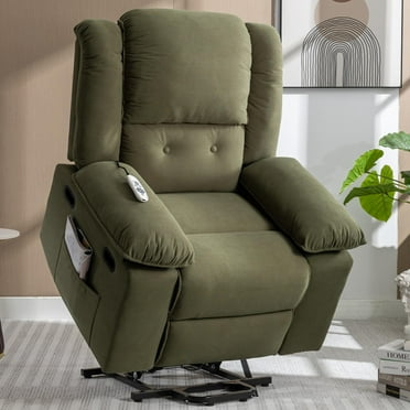 BTMWAY Lift Recliner, Fabric Electric Power Lift Chair with Massage and Heating Function, Modern Recliner Chair with Infinite Position & Side Pocket for Living Room, Reclining Sofa for Elderly, Green