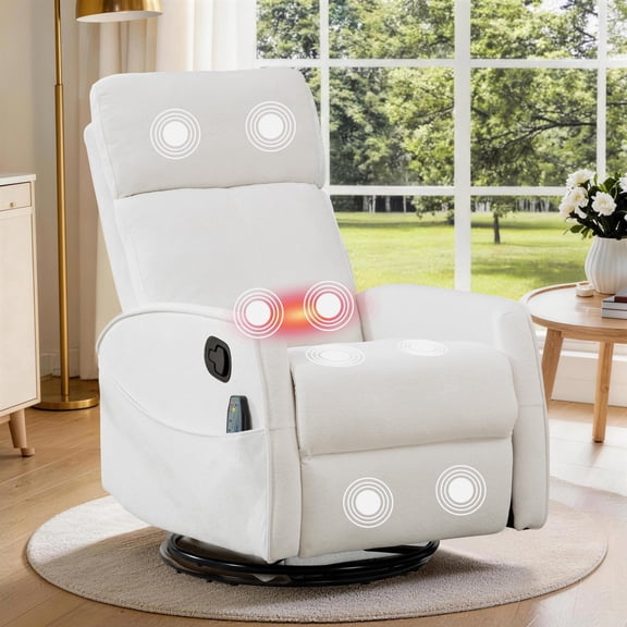 Rocker Recliner with Heat and Massage, LEGAHOME Velvet Upholstered 360° Swivel Rocking Recliner, Small Rocker Recliner with Side Pockets for Small Space, Manual Rocking Chair for Nursery, Beige