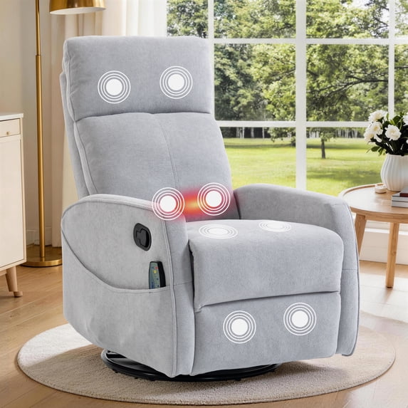 Rocker Recliner with Massage and Heat, Legahome Velvet 360°Swivel Rocking Recliner, Small Rocker Recliner with Side Pockets for Small Space, Rocking Chair for Nursery Home Theater, Gray
