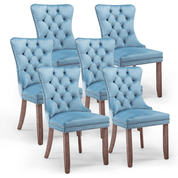 LegaHome Light Blue Velvet Dining Chairs, 4 Pcs Upholstered Button Tufted Dining Chair Set, Modern Padded Accent Chairs with Solid Wood Legs and Nailhead Trim, Home Kitchen Armless Dining Chairs Set