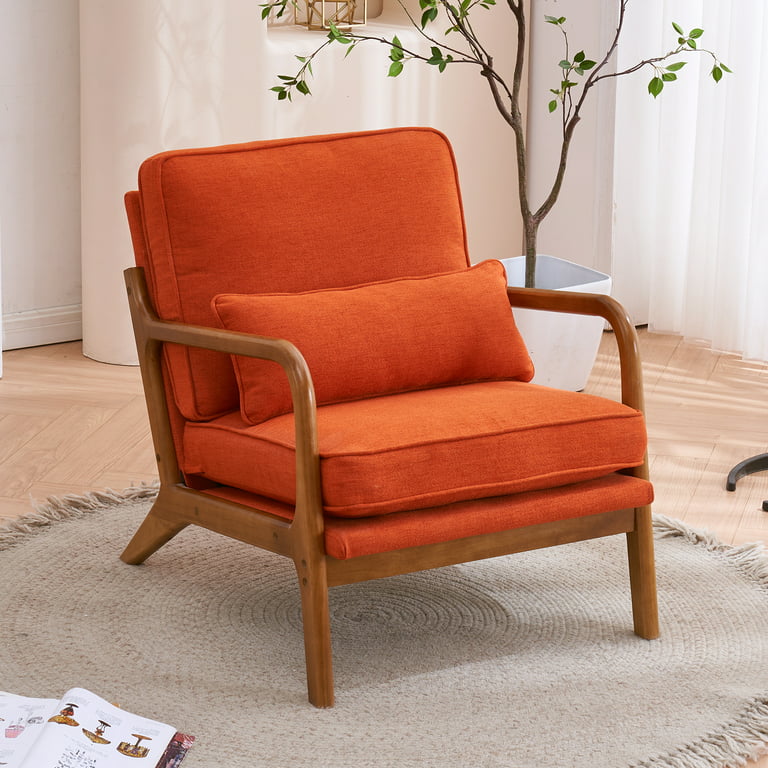  SLEERWAY Accent Chair with Small Pillow, Mid Century Armchair  with Decorative Nailheads and Solid Wooden Legs, Modern Chairs for Living  Room and Bedroom, Orange : Home & Kitchen