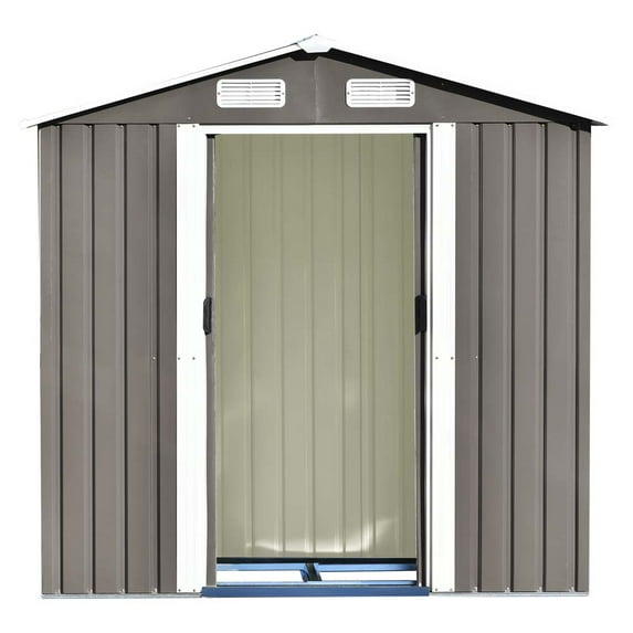 BTMWAY Outdoor Shed, 6'x4' Outdoor Vertical Storage Shed, Metal Storage Sheds with Vents, Lockable Door, Outside Tool Bike Storage Shed, Outdoor Storage Cabinet for Backyard Lawn Garden, Brown, R2623