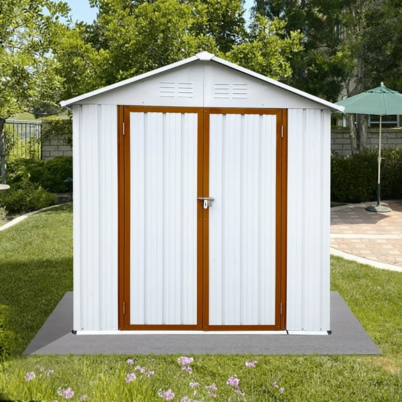 6×4 FT Outdoor Storage shed, Metal Shed with Sloping Roof and Lockable Door, Tool Shed for Bike, Toys, Backyard, Garden, Patio, White