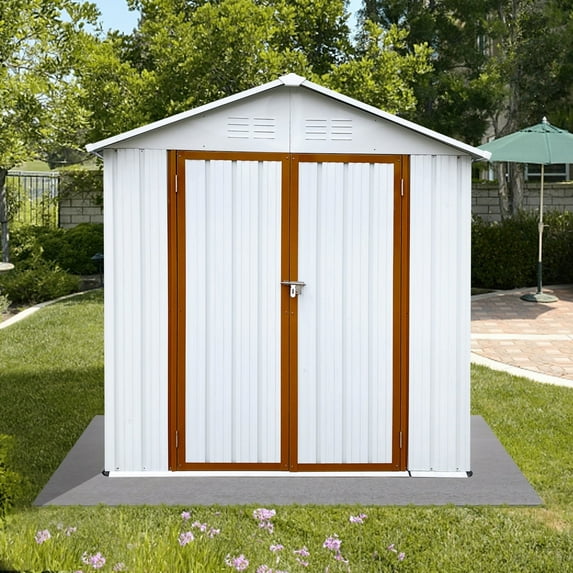 6×4 FT Outdoor Storage shed, Metal Shed with Sloping Roof and Lockable Door, Tool Shed for Bike, Toys, Backyard, Garden, Patio, White