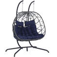 thumbnail image 1 of LEGAHOME 2-Person Wicker Egg Chair, Double Rattan Egg Chair with Stand and Removable Cushion, Outdoor Indoor Swing Hammock Chair Hanging Basket Chair for Patio Balcony Porch, Dark Blue, 1 of 7