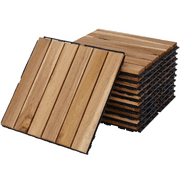 BTMWAY Outdoor Wood Interlocking Flooring Tiles, 12"x12" Solid Acacia Wood Patio Tiles, All-Weather Waterproof Floor Tiles for Backyard Balcony Deck Porch, Square Tiles Pack of 10, Yellow Brown