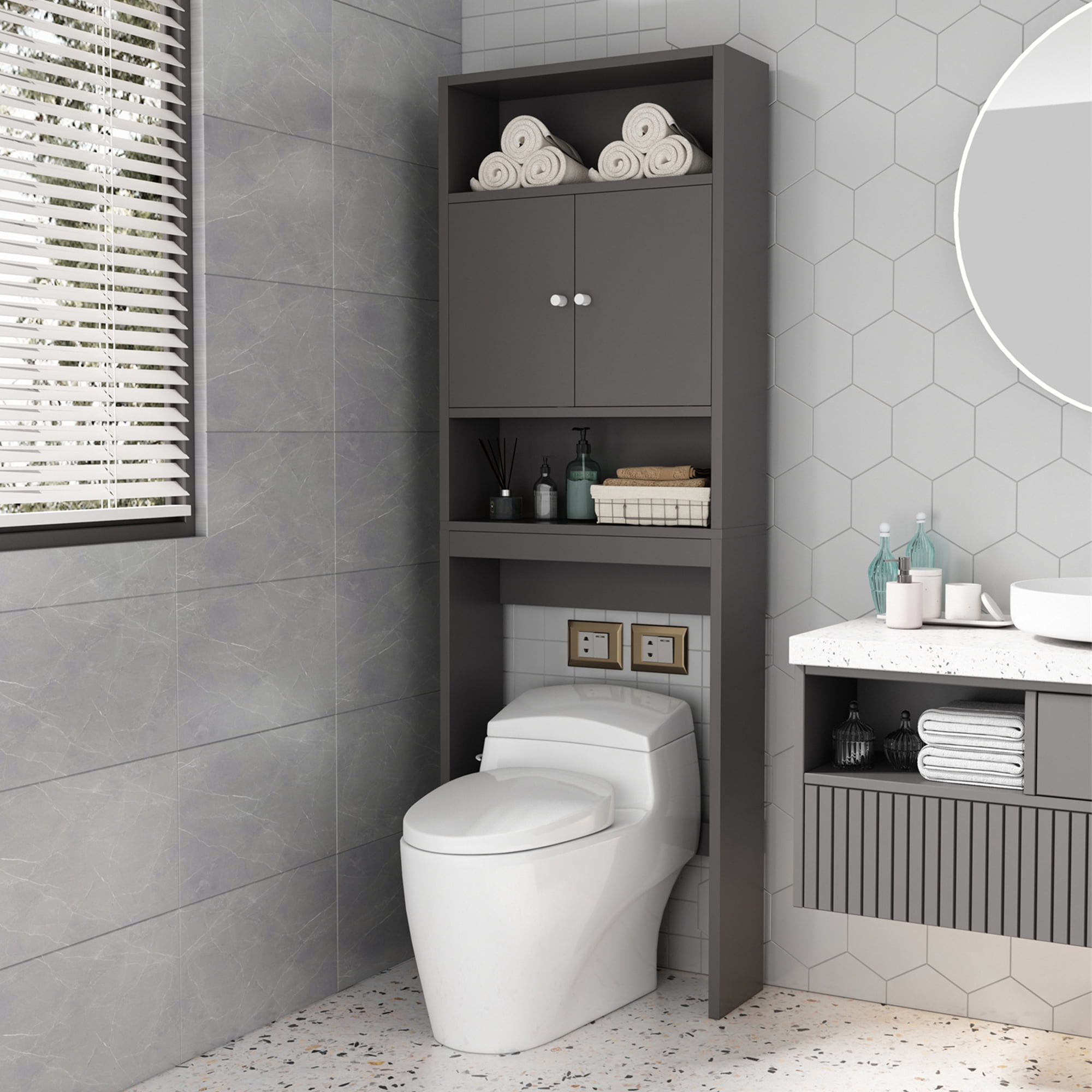 BTMWAY Over The Toilet Cabinet 76.77 Height Home Bathroom