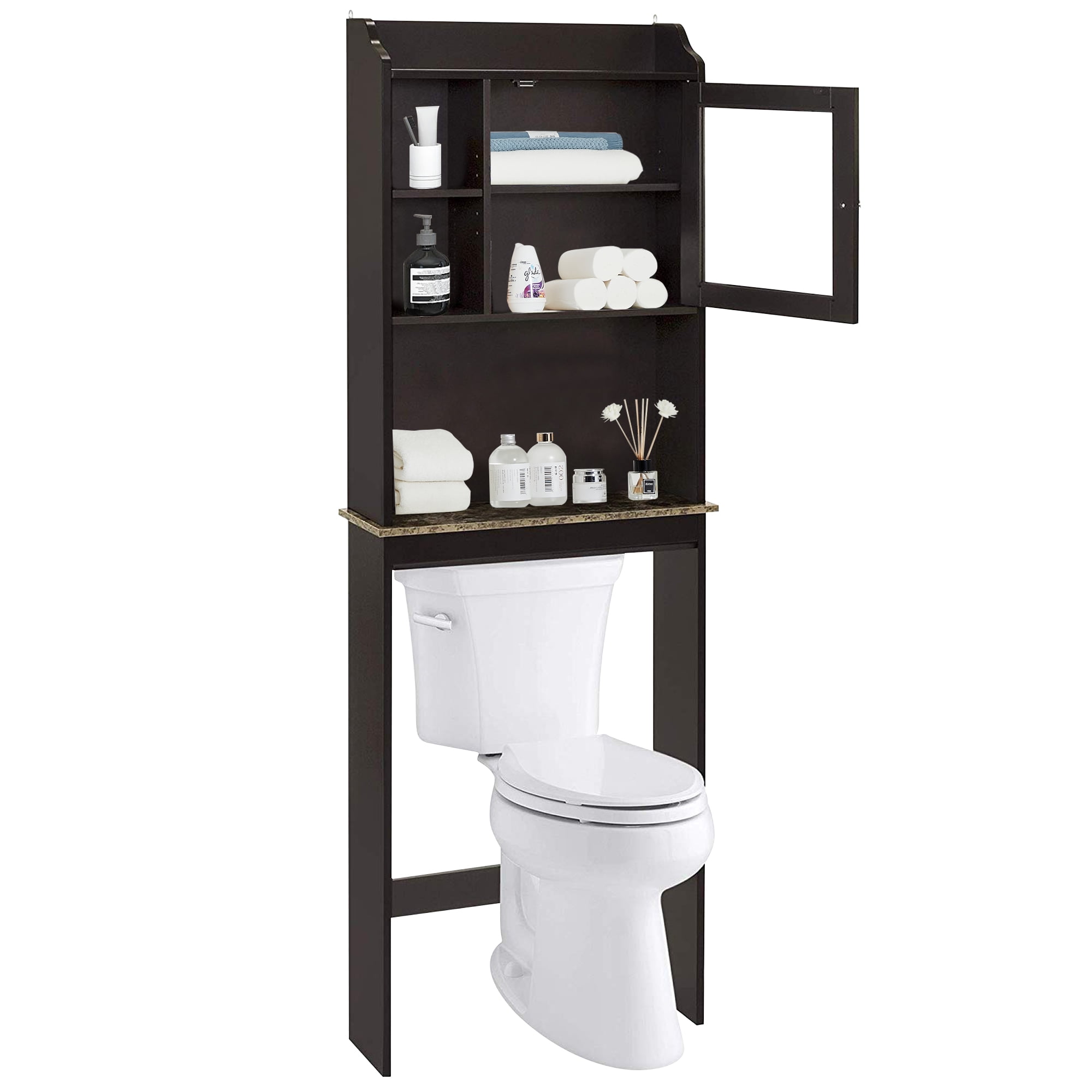 24.8 in. W x 77 in. H x 7.87 in. D White MDF Bathroom Over-the-Toilet Storage Cabinet with Doors and Shelves