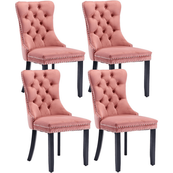 LegaHome Pink Velvet Dining Chairs, 4 Pcs Upholstered Button Tufted Dining Chair Set, Modern Padded Accent Chairs with Solid Wood Legs and Nailhead Trim, Home Kitchen Armless Dining Chairs Set