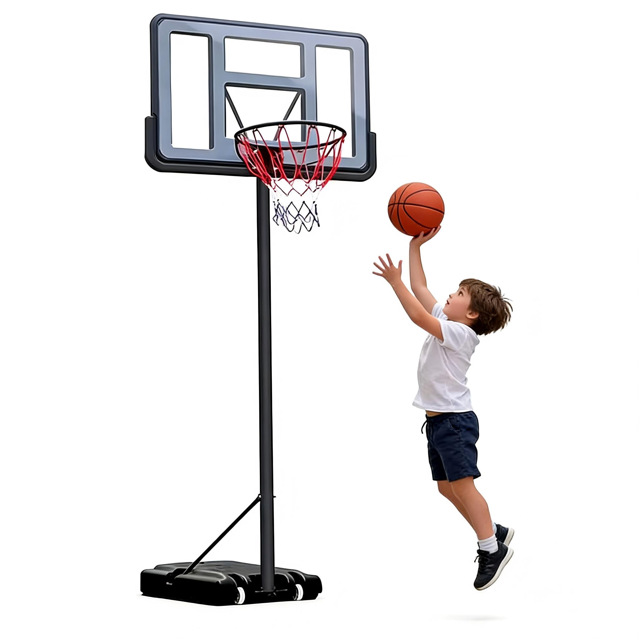4.9-10FT Height Adjustable Basketball Hoop Outdoor/Indoor, SHINPT Portable Basketball Hoop with Wheels for Kids and Adults, Basketball Hoop with 44 inch Backboard for Backyard, Black Play Equipment