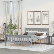 BTMWAY Queen Bed Frame with Headboard, Wood Queen Platform Bed for Kids Teens Adults, Modern Platform Bed Frame Queen Size with Wood Slats, Queen Size Bed Frame No Box Spring Needed, Gray