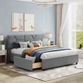thumbnail image 1 of BTMWAY Queen Bed Frame with Storage, Linen Fabric Upholstered Platform Bed with Brick Pattern Headboard and 4 Drawers, No Box Spring Needed, Queen Size Bed Frame for Teens Adults, Holds 500lbs, Gray, 1 of 9
