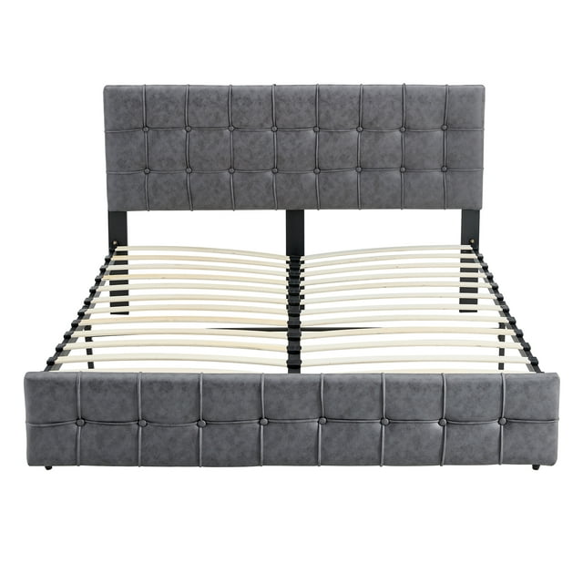 BTMWAY Queen Platform Bed Frame, Upholstered Platform Bed with ...