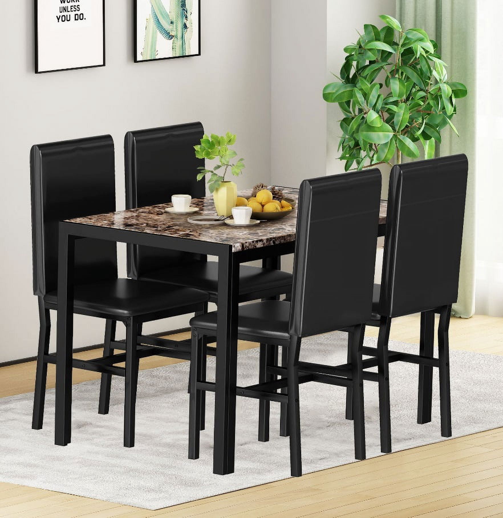 BTMWAY Rectangular Dining Table with Chairs Set for 4, 5 Piece Faux ...