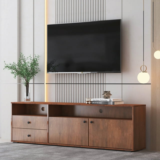 BTMWAY Rosewood TV Stands for 65 inch TV, Modern Low Height TV Console