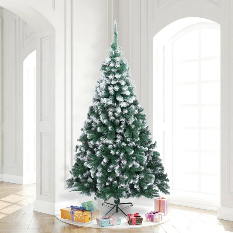 BTMWAY Snow Flocked Christmas Trees, 7FT Artificial Christmas Tree with 870  Branch Tips, Christmas Decor Xmas Tree with Sturdy Metal Base, Flocking