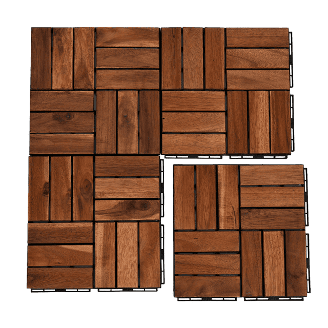 BTMWAY Solid Wood Patio Deck Tiles, Pack of 30, 12"x12" Square