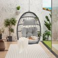 thumbnail image 1 of LEGAHOME Rattan Egg Swing Chair, Outdoor Wicker Hanging Chair with Removable Cushion, Folding Hammock Chair Hanging Basket Chair for Garden Porch Backyard, Light Gray, 1 of 10
