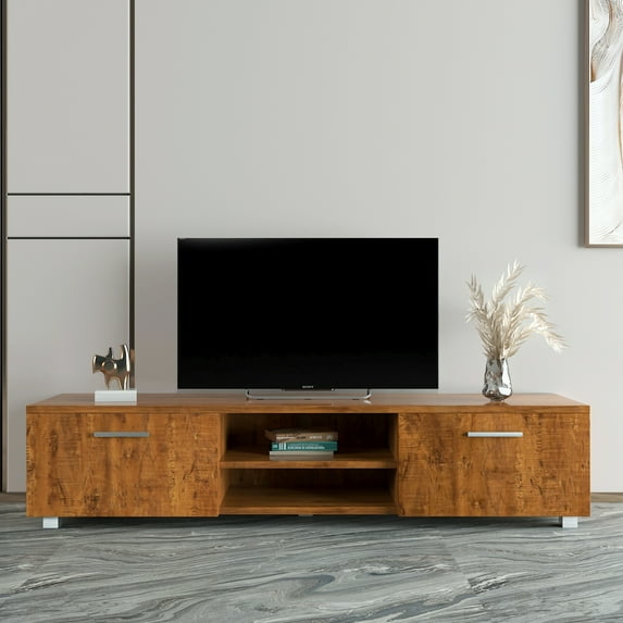 BTMWAY TV Console for TVs up to 70 Inch, Farmhouse TV Stand with 2 Storage Cabinet and Shelves, Media Entertainment Center Television Table, TV Cabinet for Living Room, 63''x15.75''x13.78'' Walnut