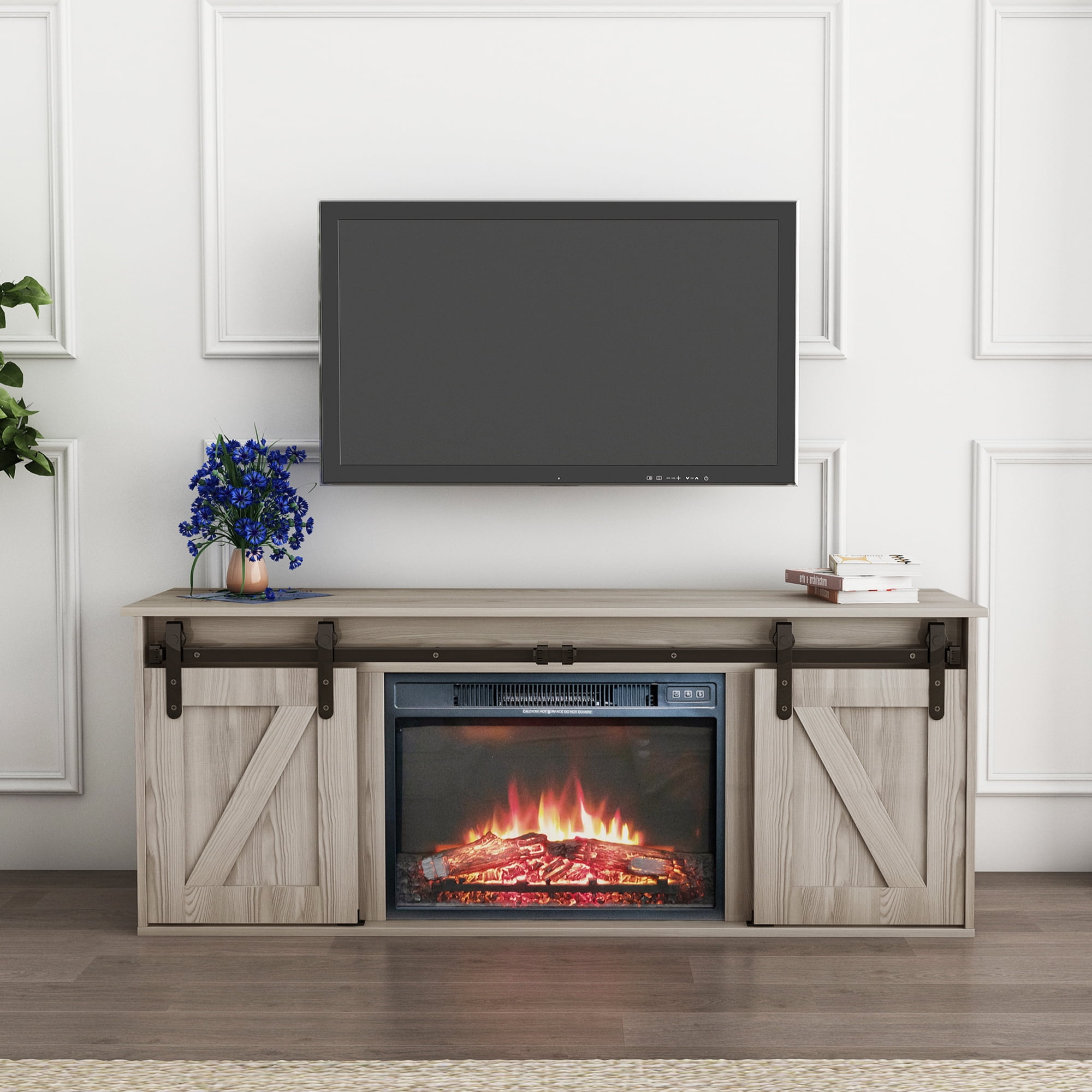 BTMWAY TV Stand with Fireplace for 65 Inch TV, Farmhouse Electric
